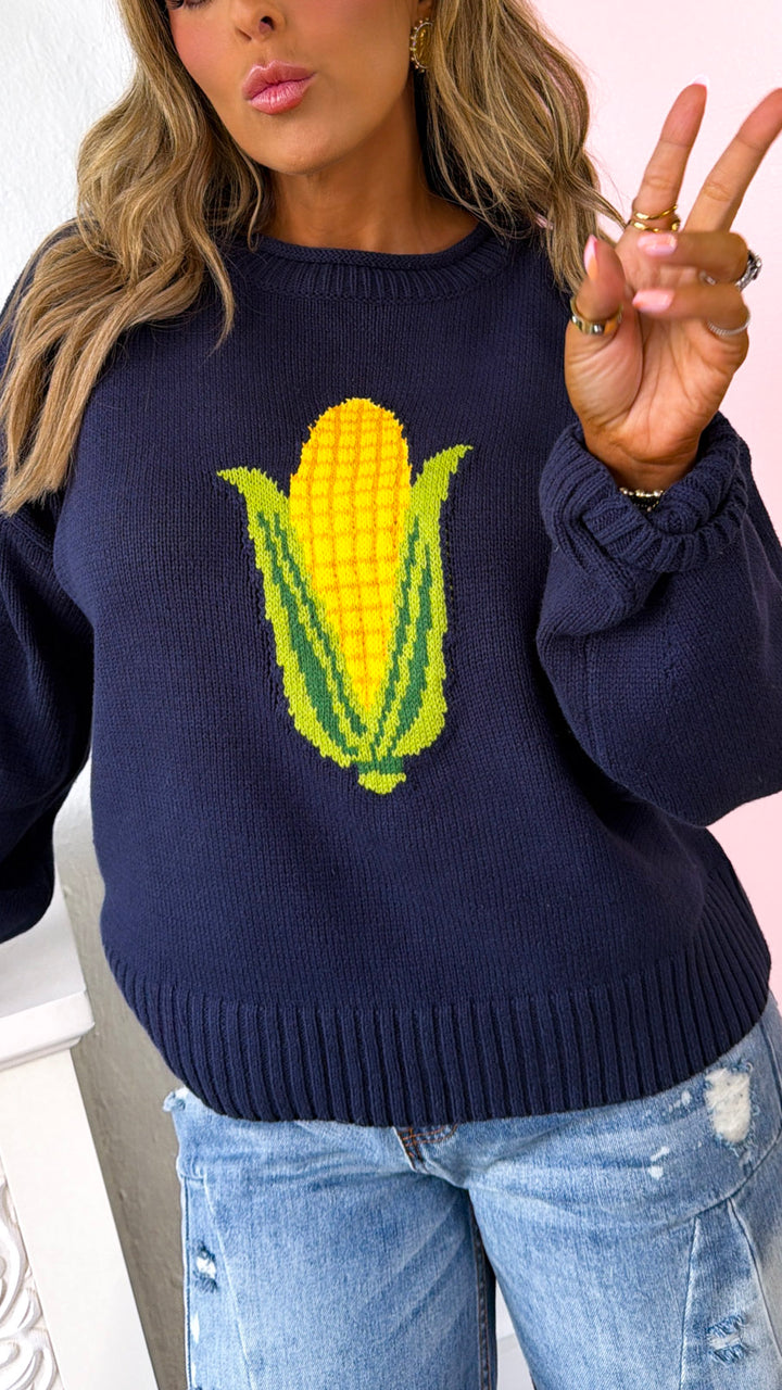 Country Life Corn Knit Sweater, Navy Blue