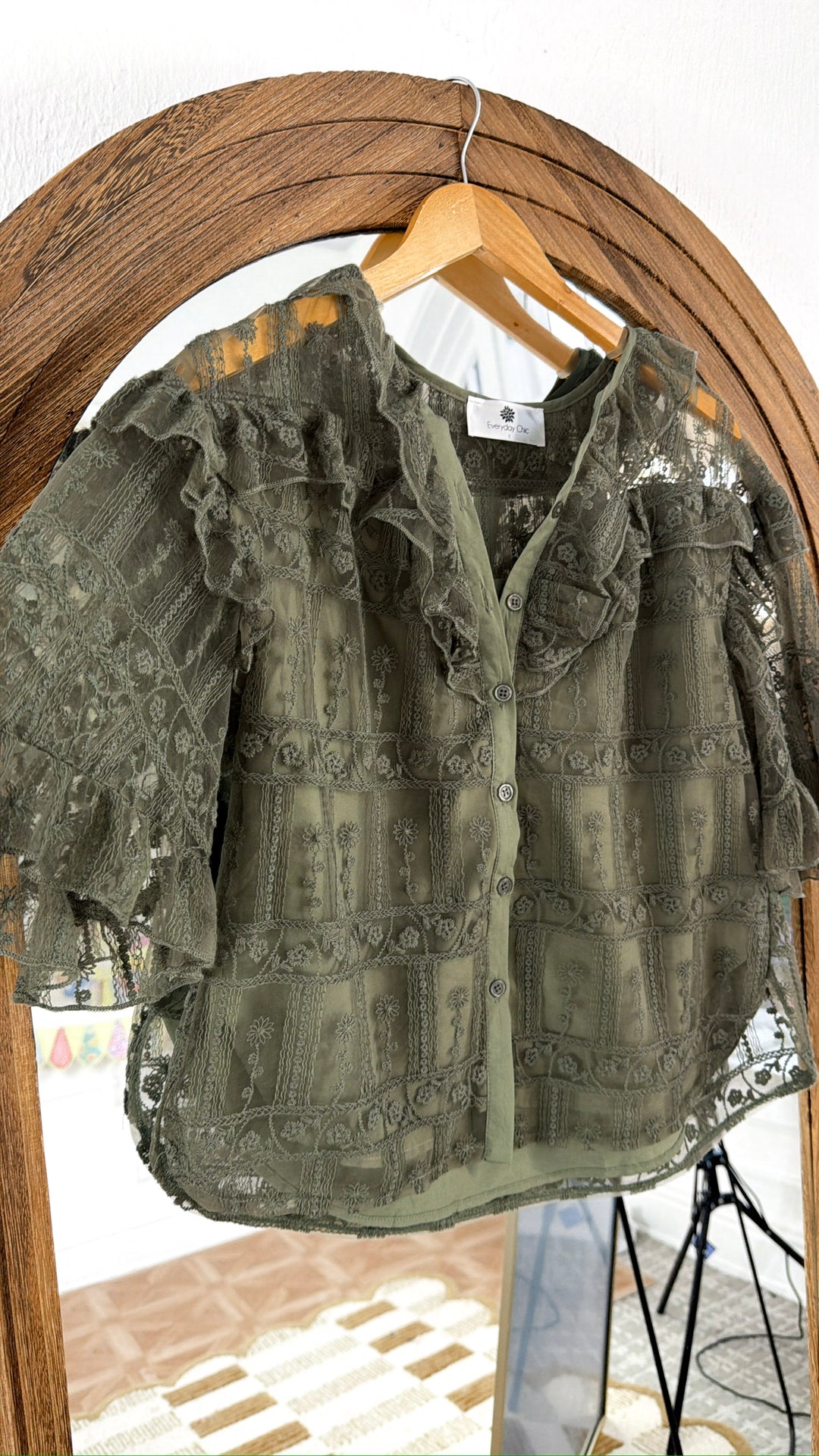 Oakwood Ruffled Blouse, Artichoke Grey