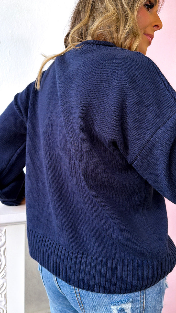 Country Life Corn Knit Sweater, Navy Blue