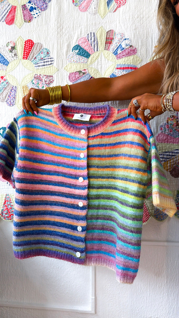 Rainbow Knit Button Up, Rainbow