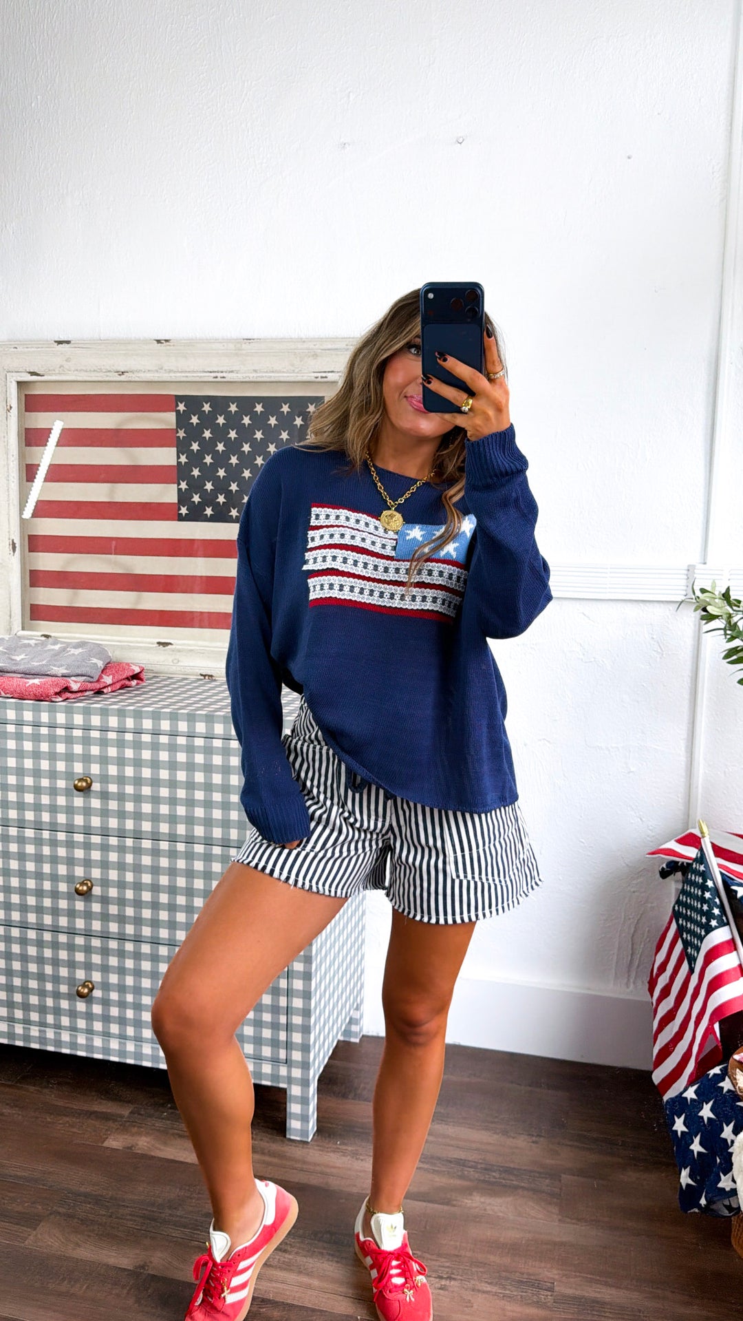 American Flag Relaxed Sweater, Navy