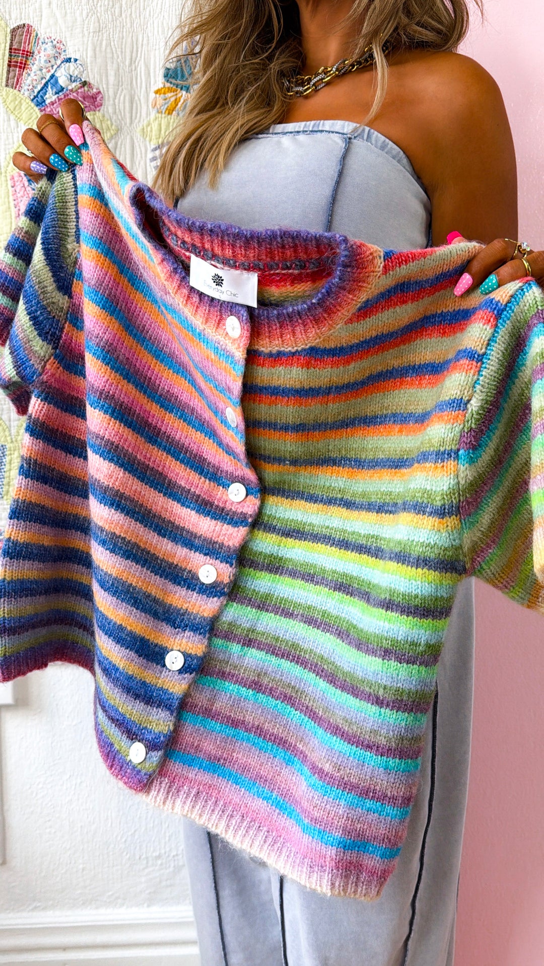 Rainbow Knit Button Up, Rainbow