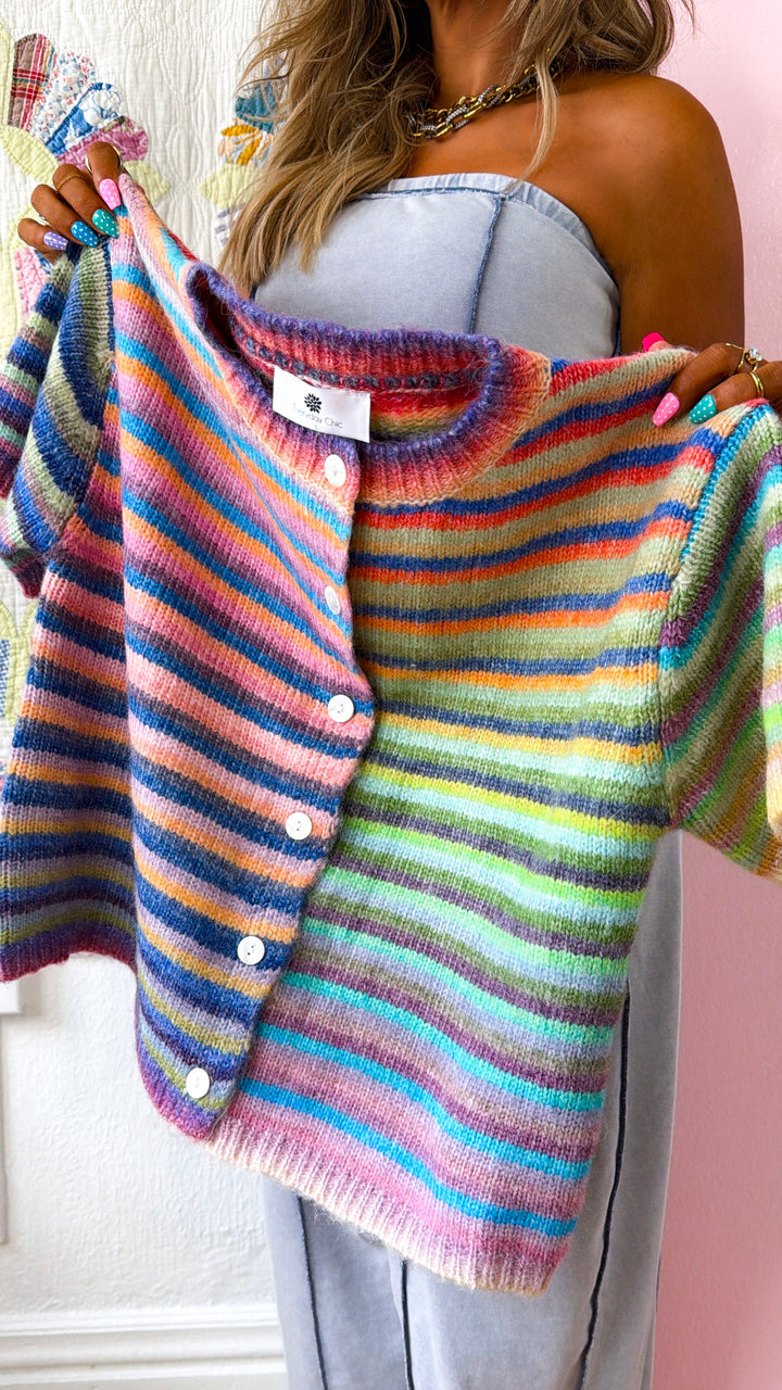 Rainbow Knit Button Up, Rainbow
