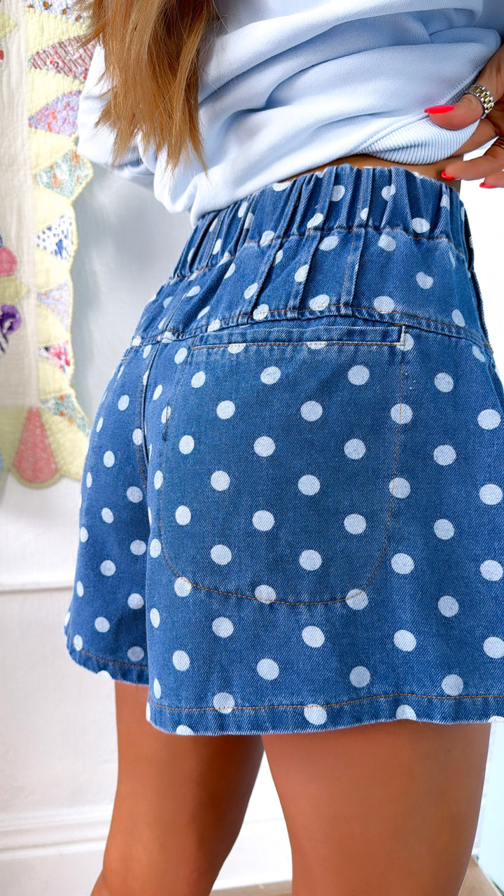Polka Dot Denim Short, Denim Blue