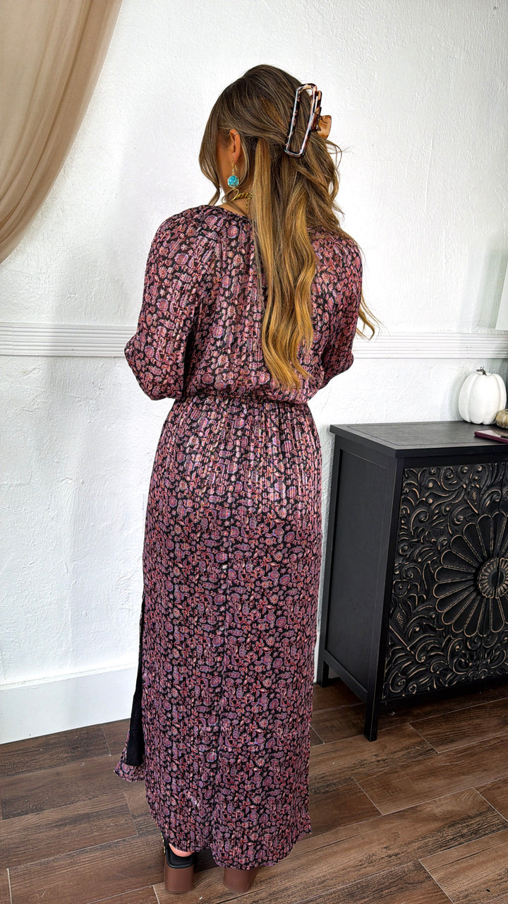 Enchantress V-neck Maxi Dress, Black/Plum