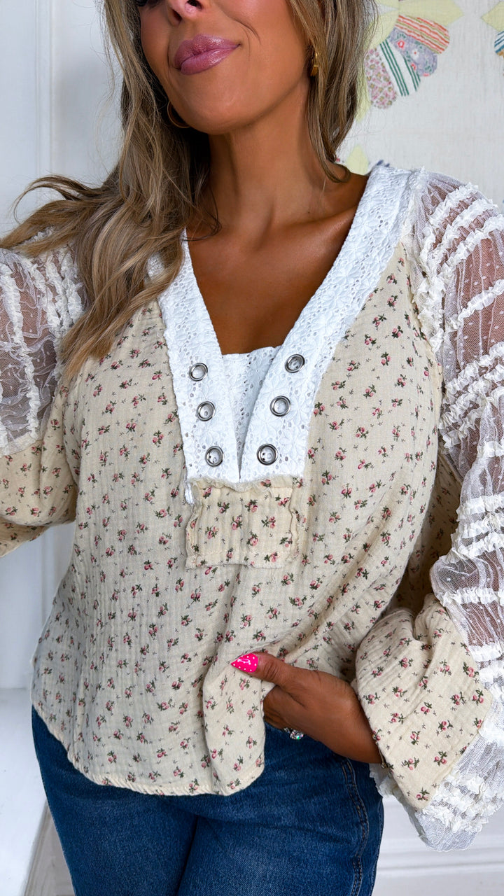 Sunset Sol Blouse, Tan