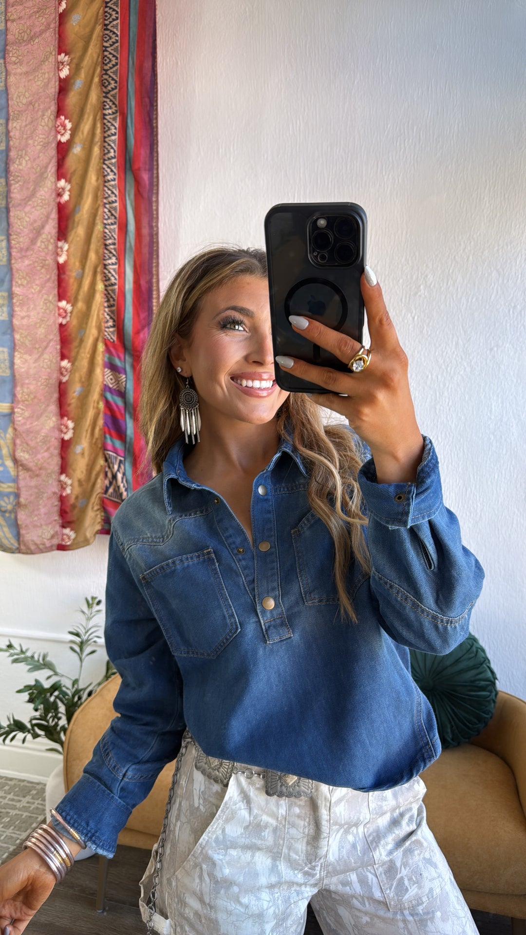 Cowgirl Blues Collard Top, Denim