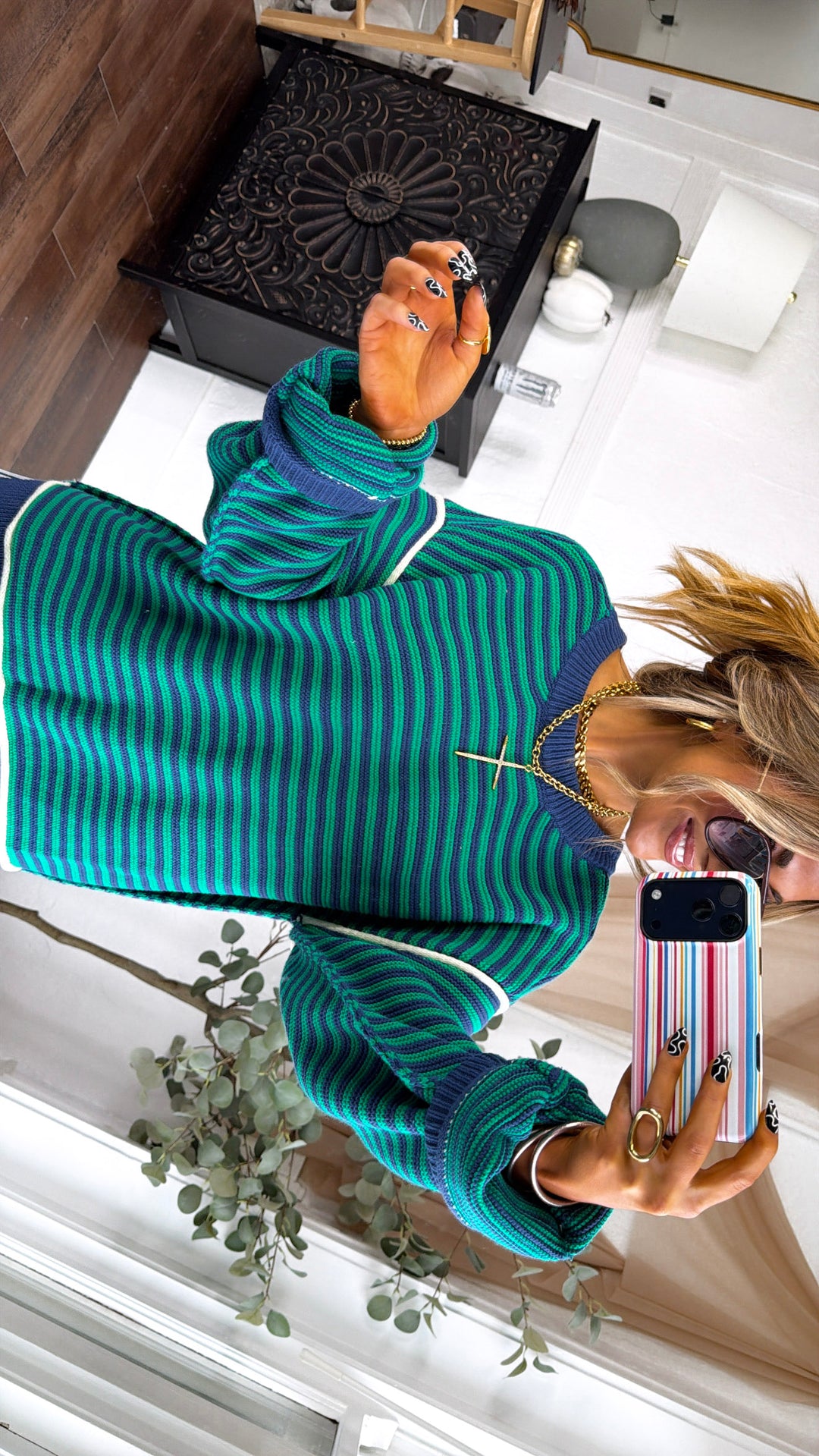 Retro Stripe Sweater, Green Combo