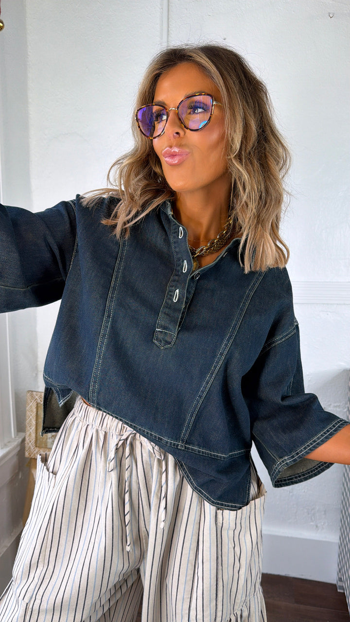 Bluebird Denim Top, Dark Denim