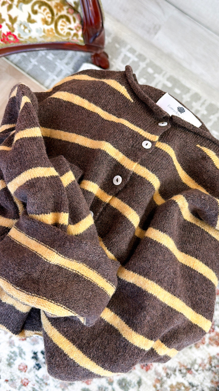 Piper Striped Cardigan, Brown/Yellow