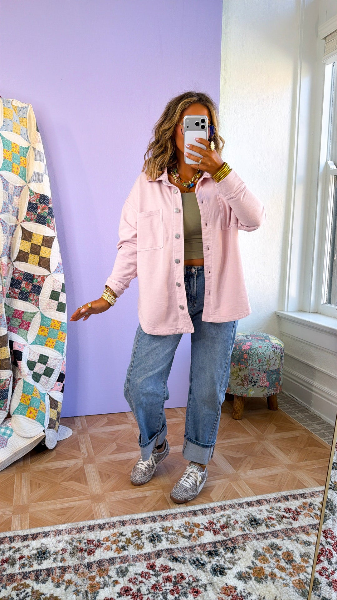 Washed Oversized Shacket, Dusty Pink