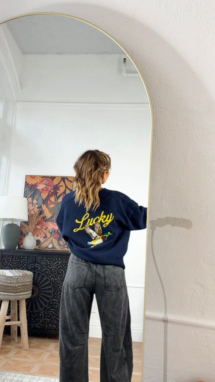 Lucky Duck Cardigan, Navy/Yellow