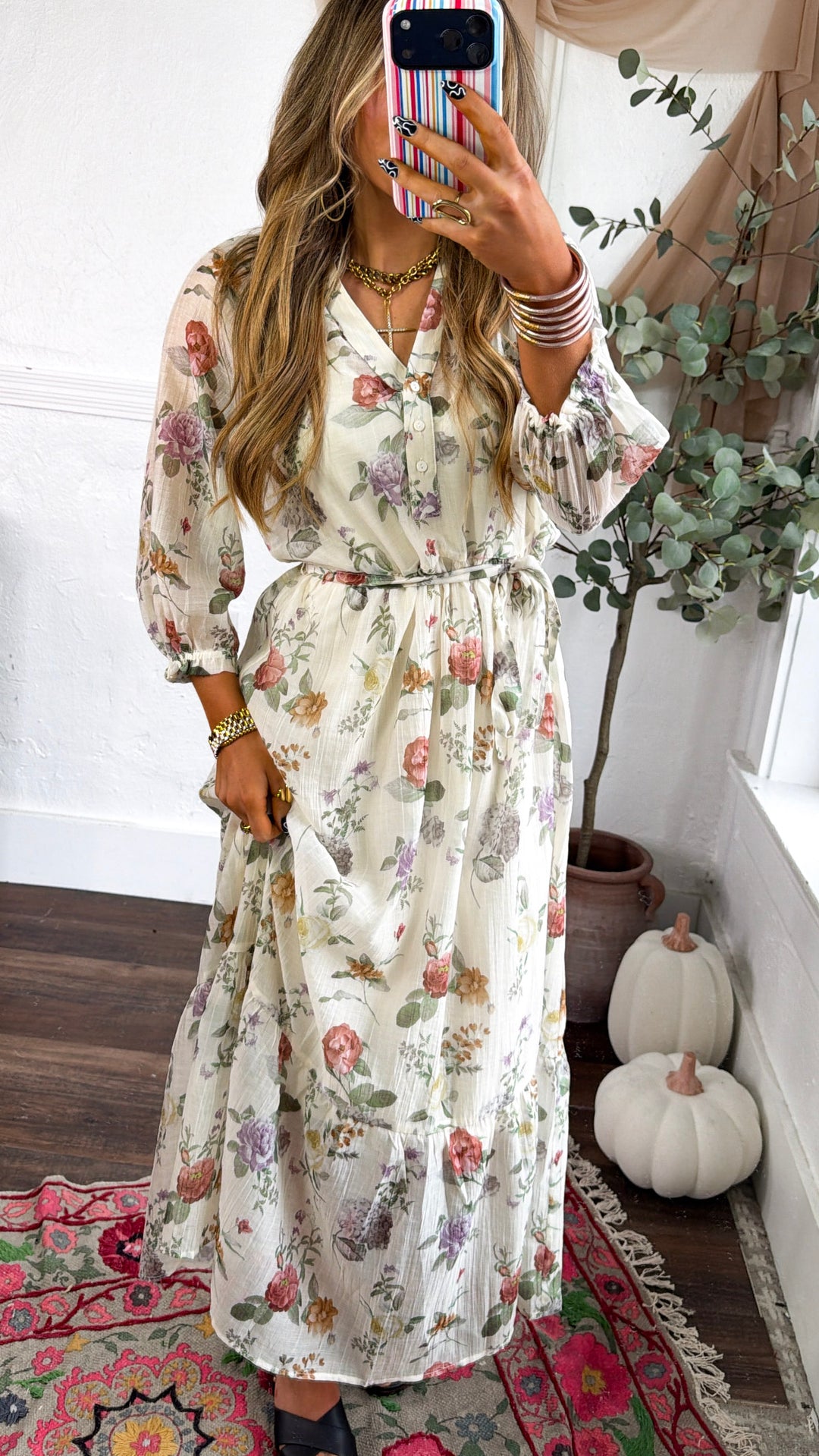 Button Front Midi Dress, Ivory/Rosewood