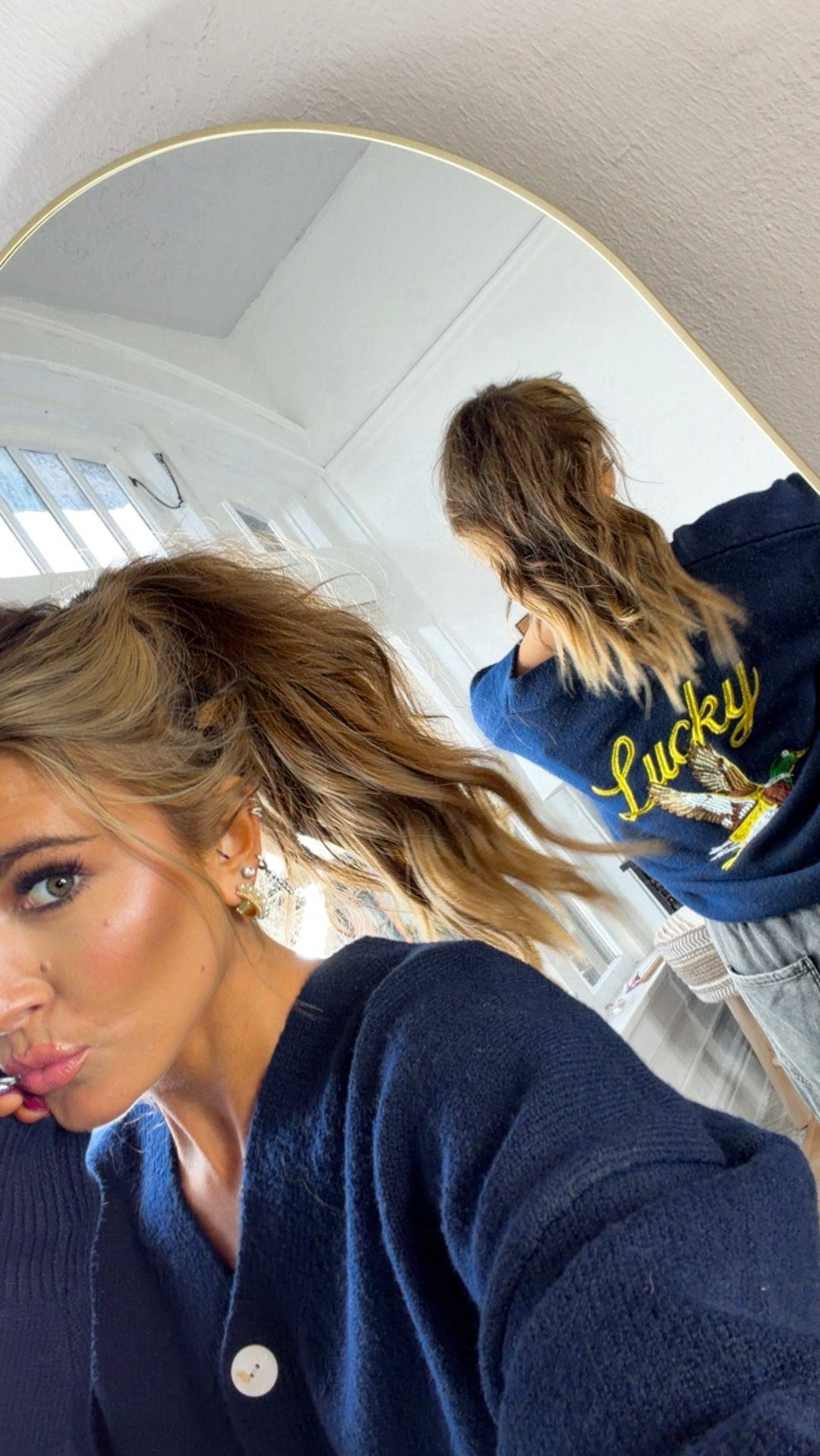 Lucky Duck Cardigan, Navy/Yellow
