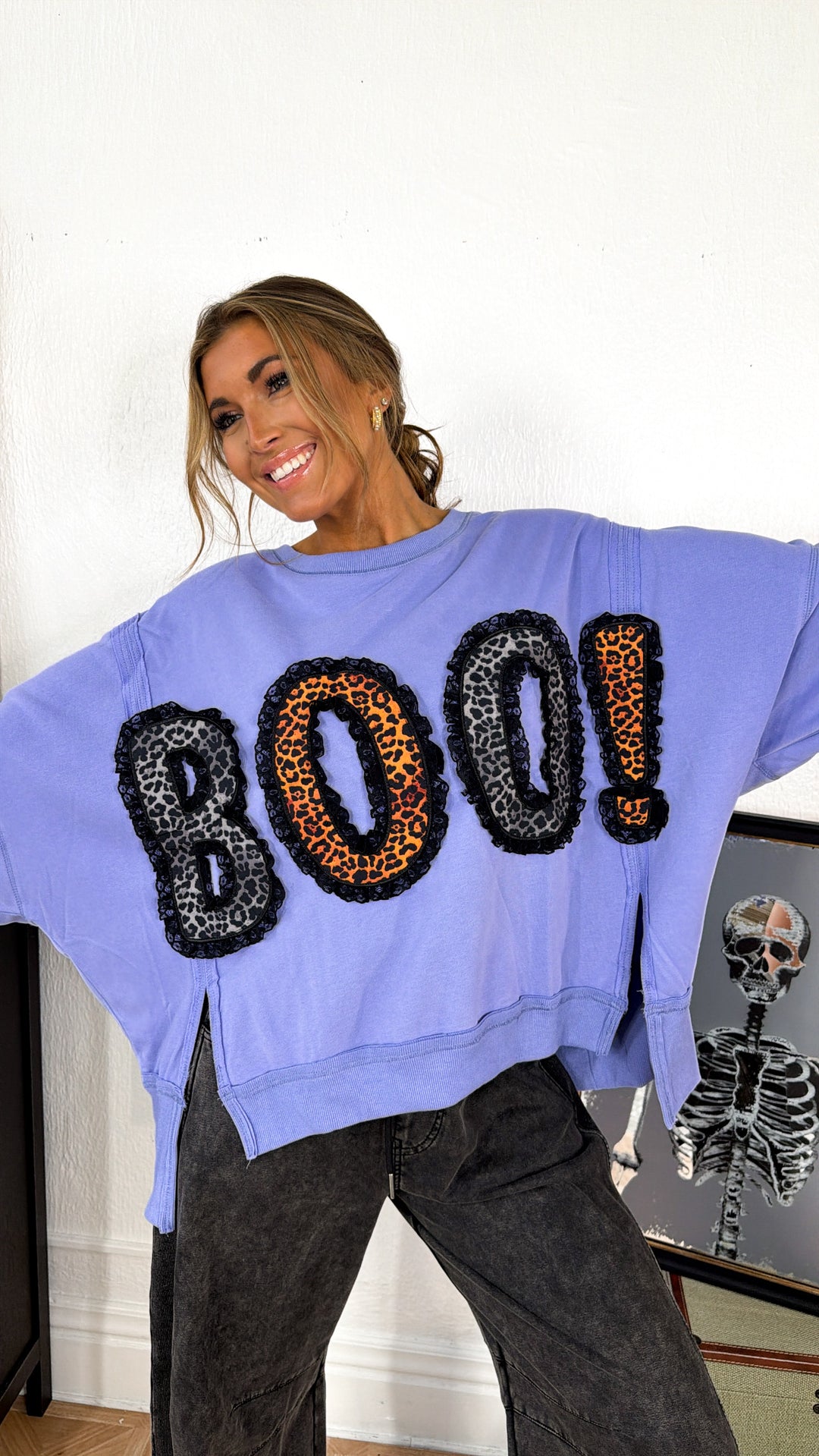 Leopard Boo & Lace Sweatshirt, Dusty Violet