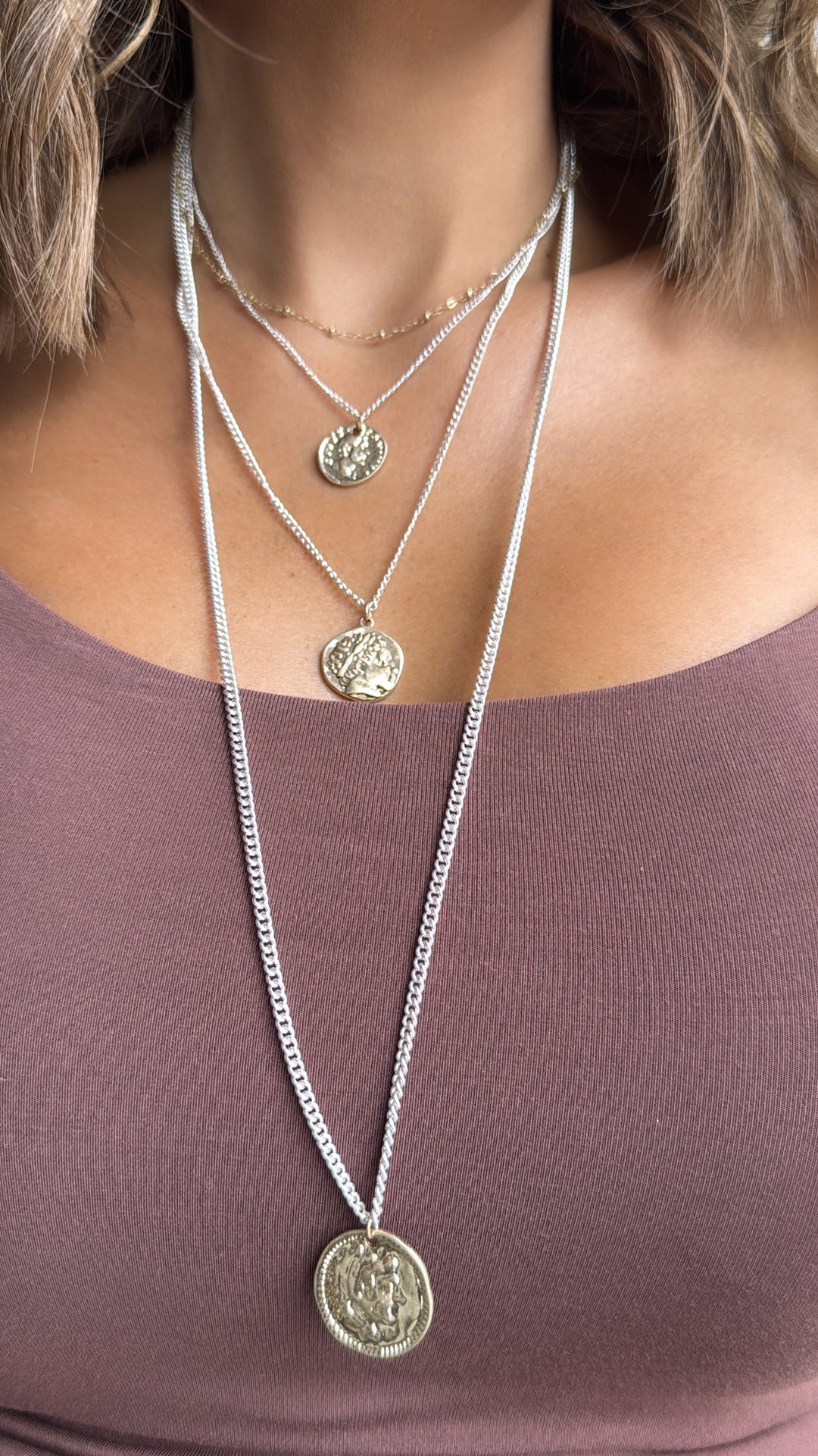 Coin Layered Necklace, Mixed Metal
