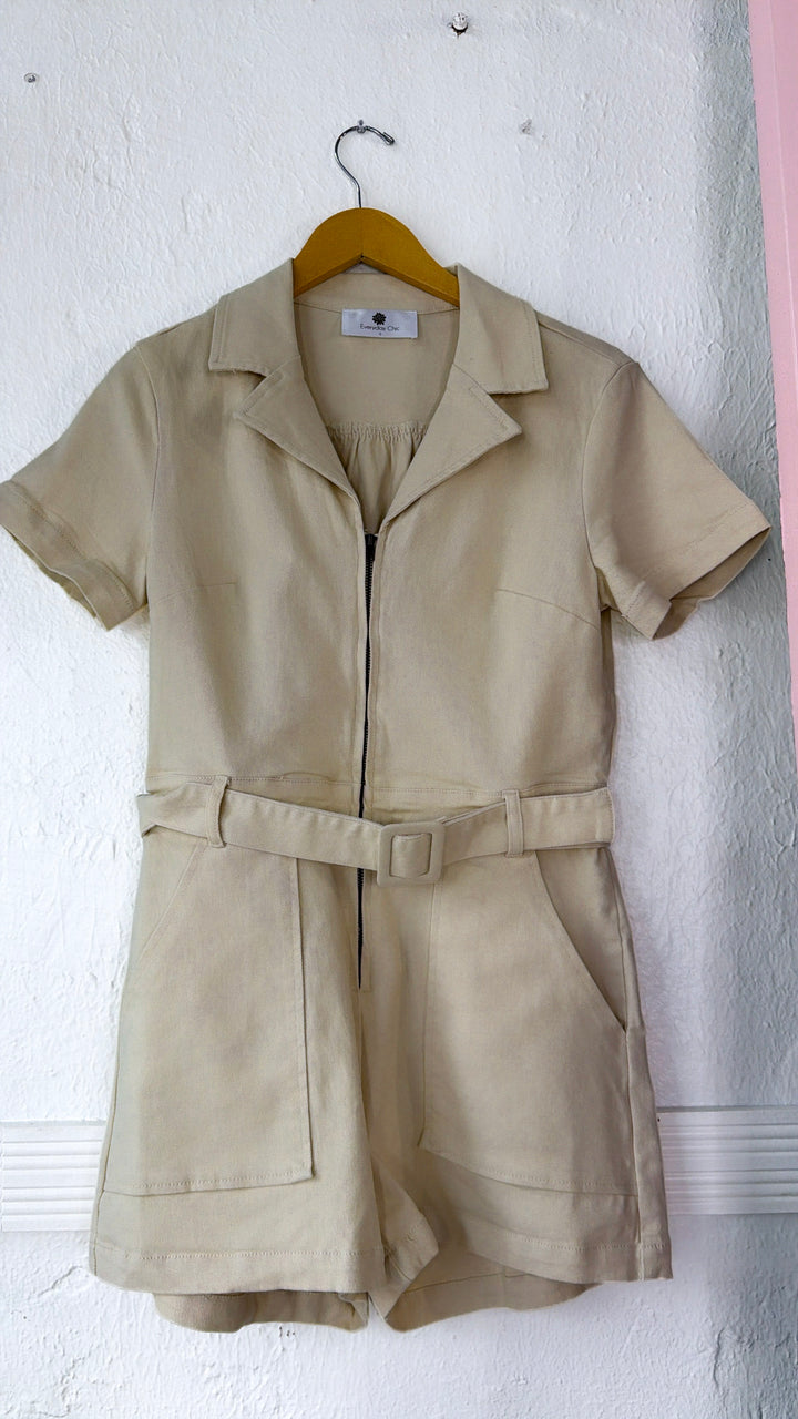 All Day Utility Romper, Cream