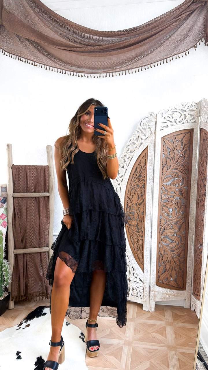 Honeylace Midi Dress, Black