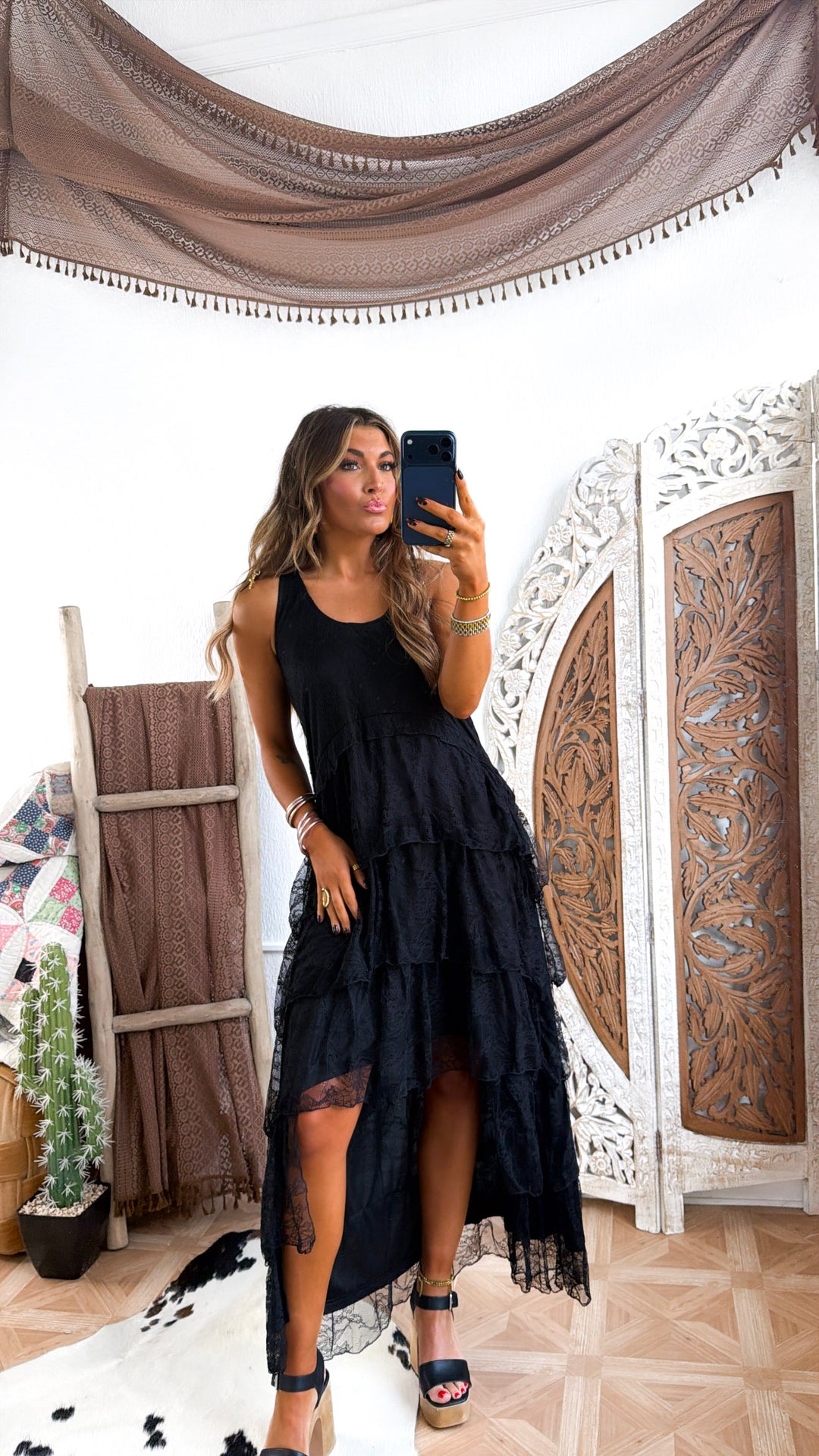 Honeylace Midi Dress, Black