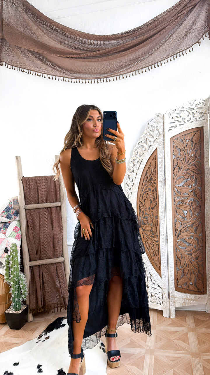 Honeylace Midi Dress, Black