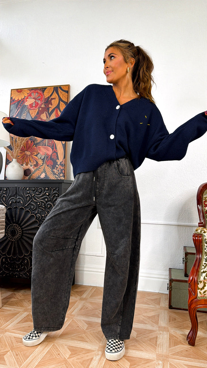 Lucky Duck Cardigan, Navy/Yellow