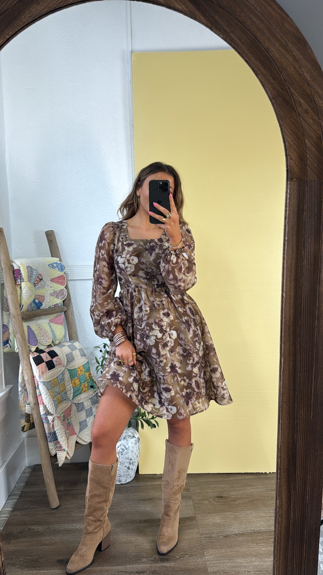 Larkspur Mini Dress, Olive Multi