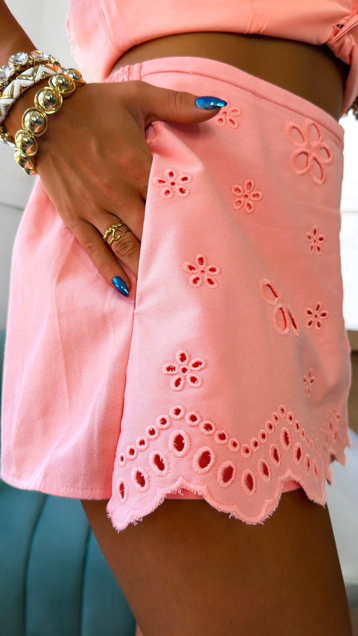 Cherry On Top Eyelet Skort, Dusty Pink