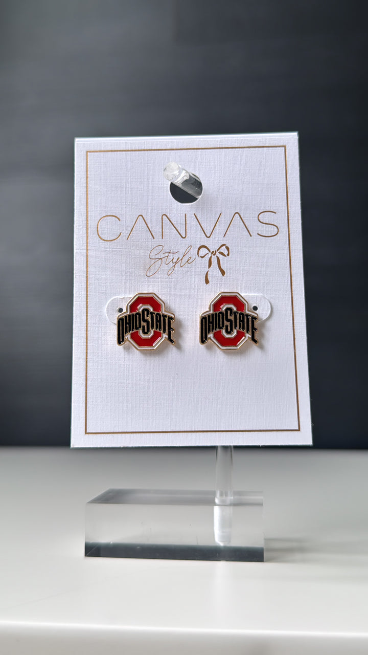 Buckeyes Enamel Stud Earrings in Scarlet/Black