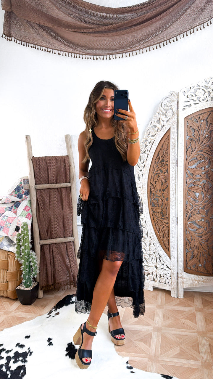 Honeylace Midi Dress, Black