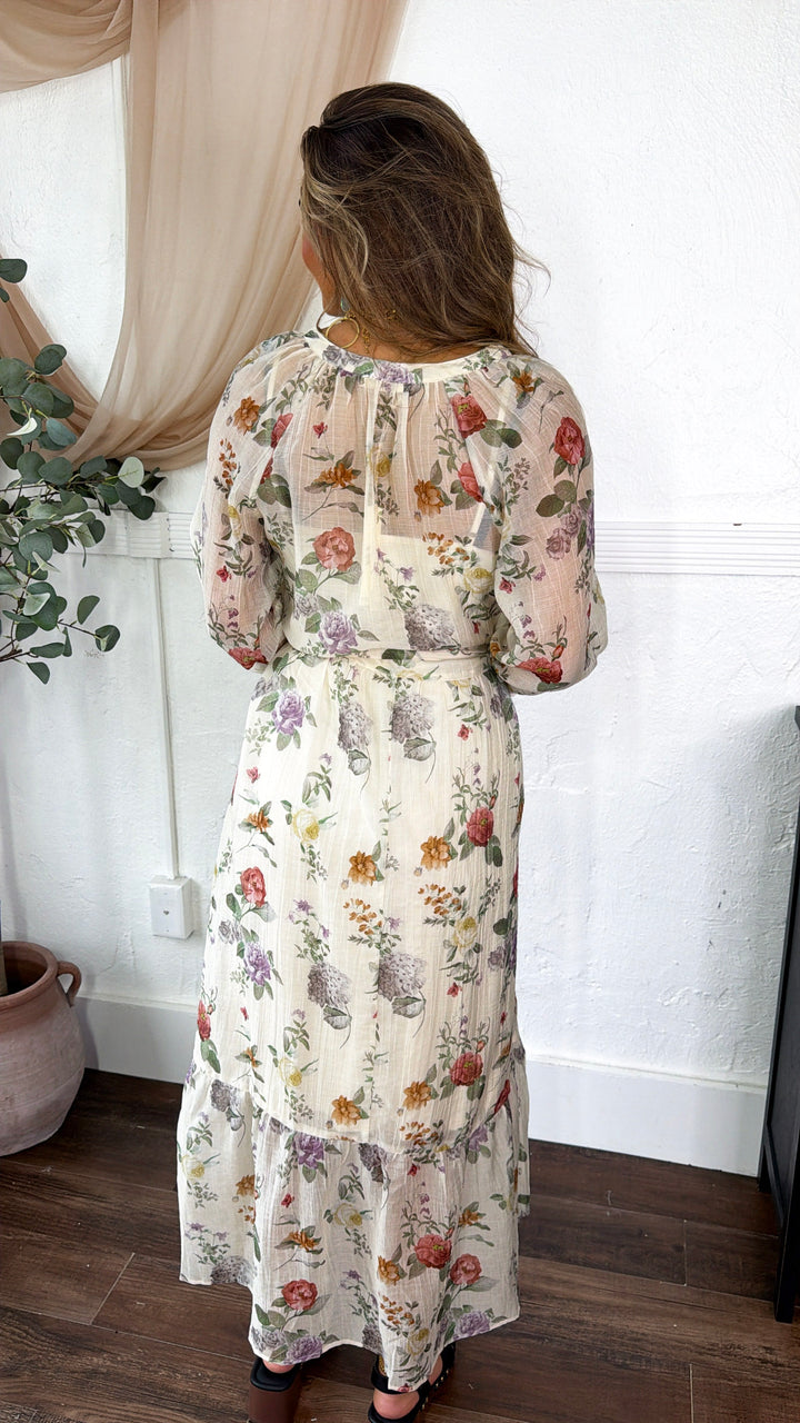 Button Front Midi Dress, Ivory/Rosewood