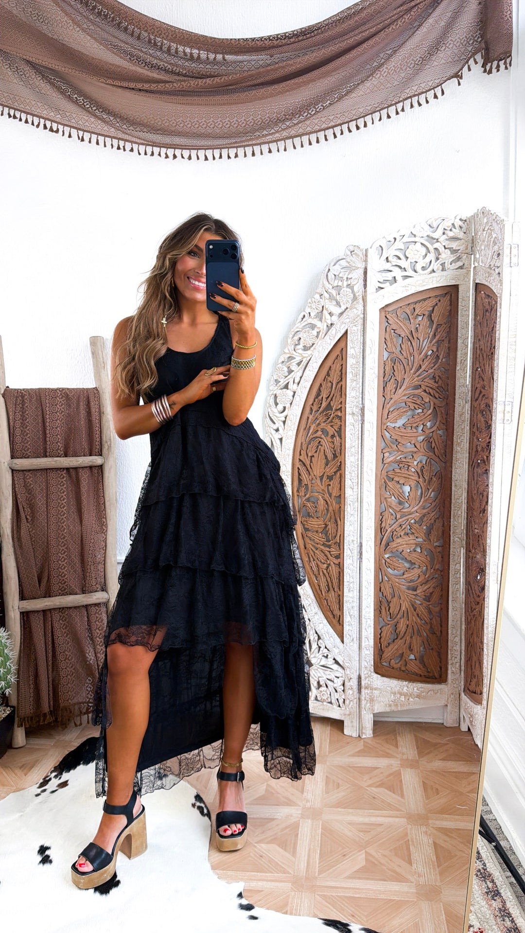 Honeylace Midi Dress, Black