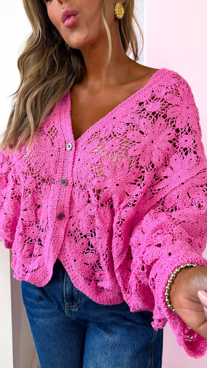Black Bird Crochet Top, Bubble Gum