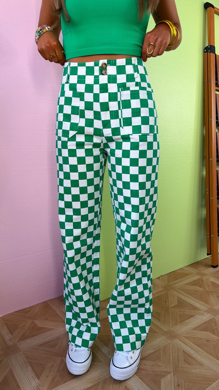 Finish Line Checkered Pant, Green