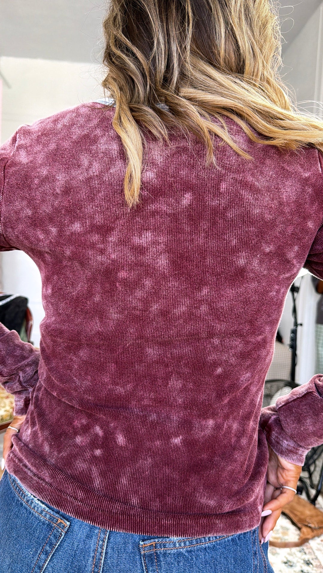 Washed Edge Long Sleeve, Washed Burgundy