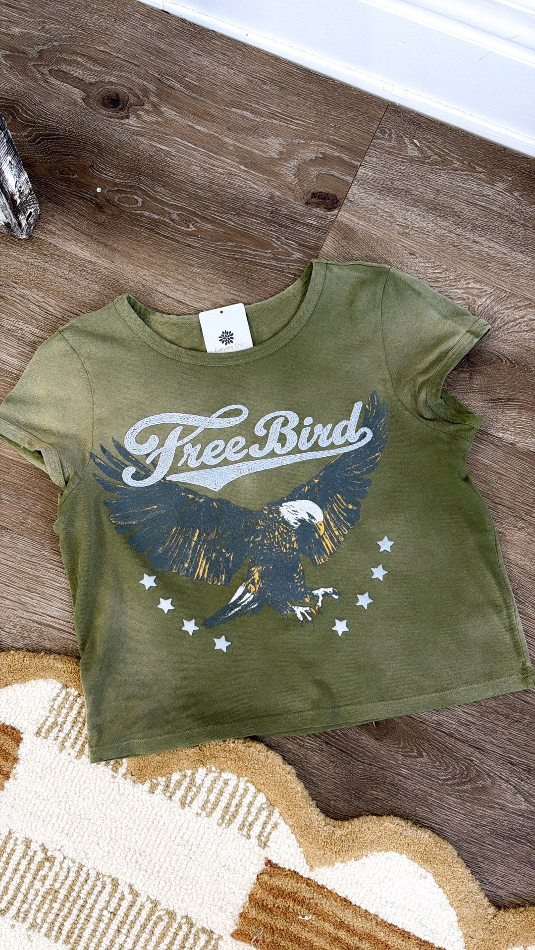 Boho Freebird Graphic Tee, Washed Olive