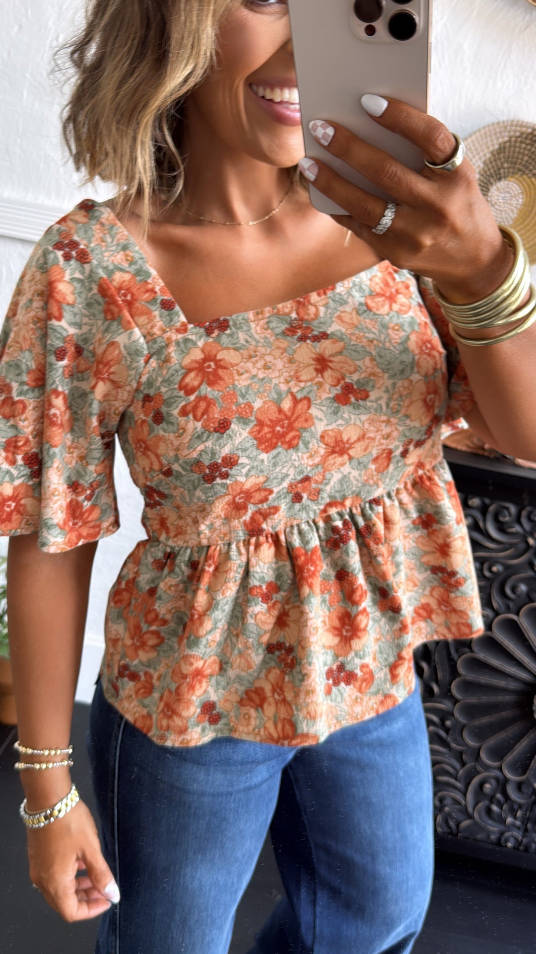 ECB Exclusive: Floral Fields Textured Baby Doll Blouse