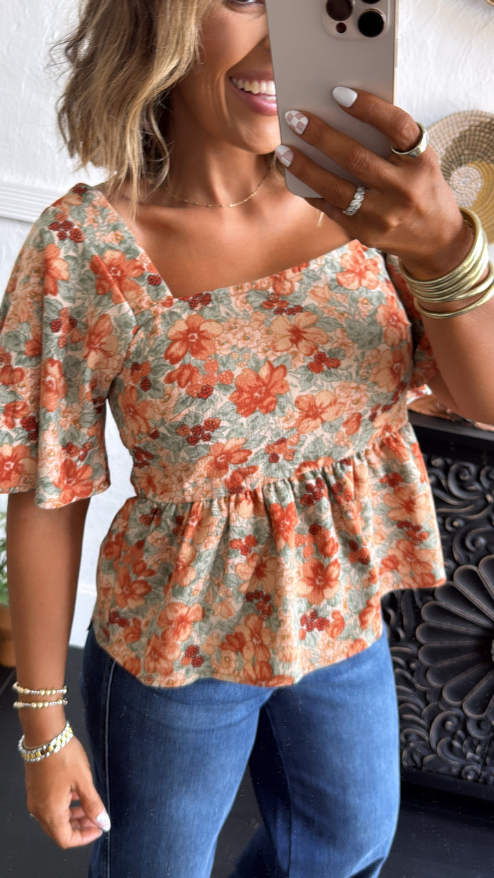 ECB Exclusive: Floral Fields Textured Baby Doll Blouse
