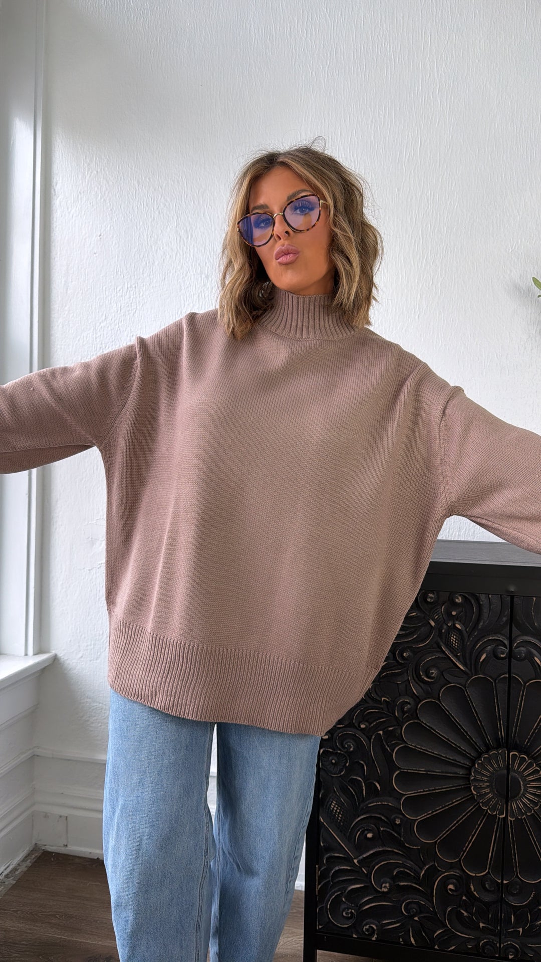 Soft Ember Mock Neck Sweater, Mocha