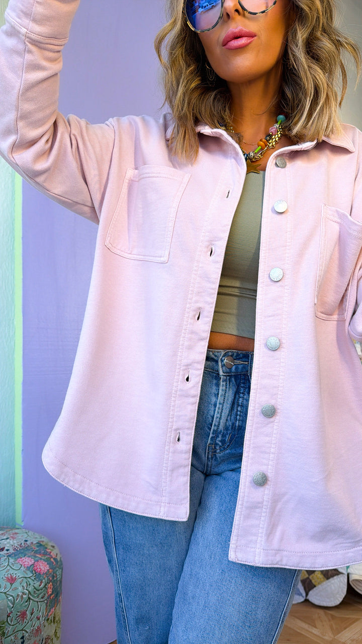 Washed Oversized Shacket, Dusty Pink