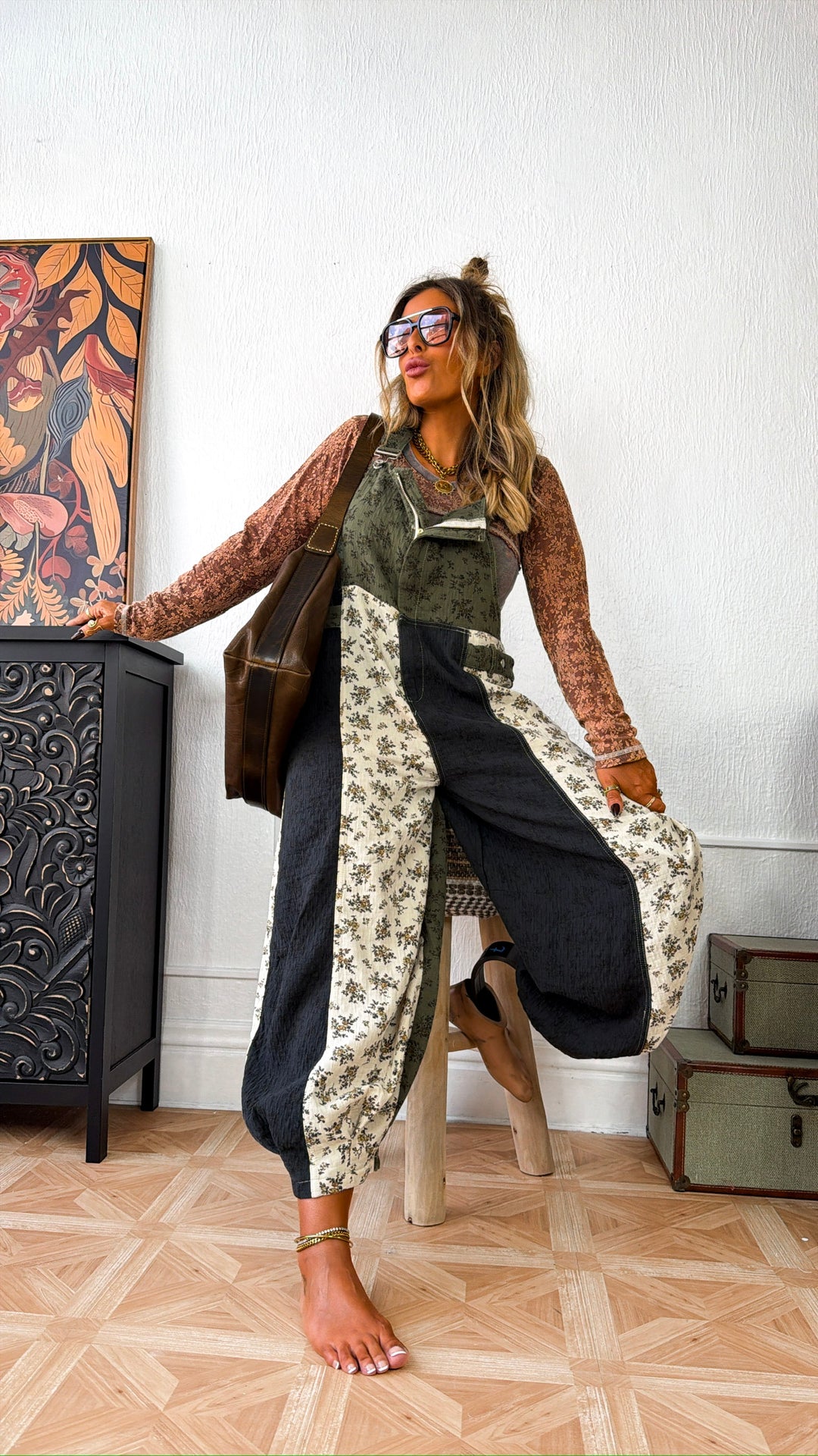 ECB Exclusive: Ruth Overall Bib, Olive Navy Floral