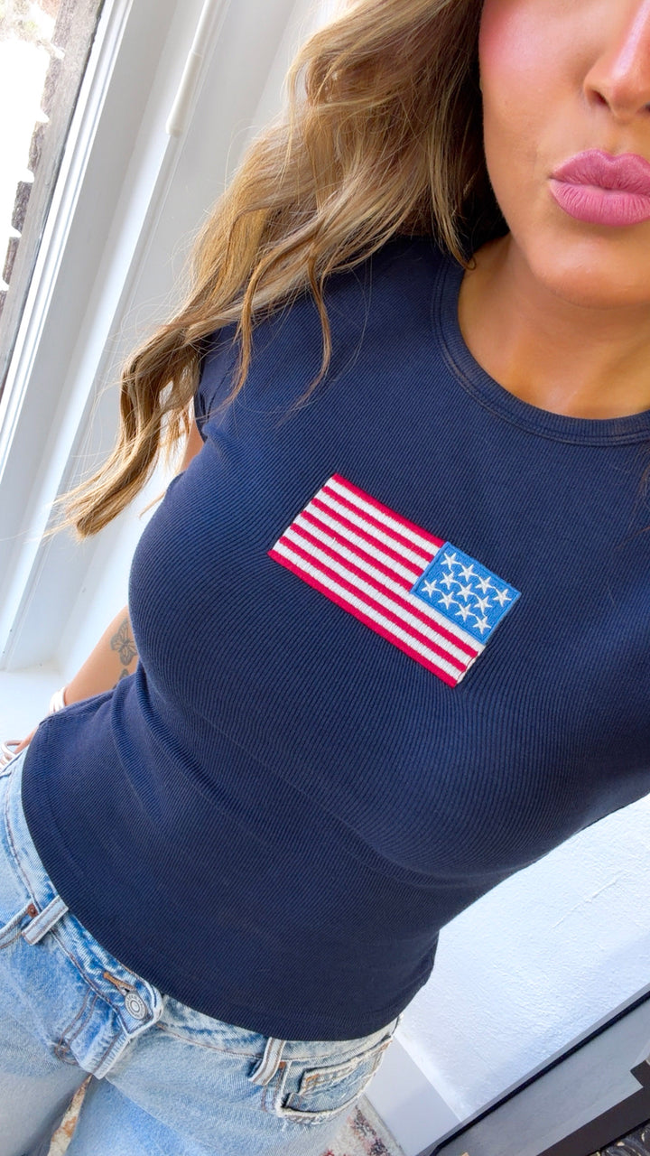 Sparklers & Stars Cropped Baby Tee, Navy