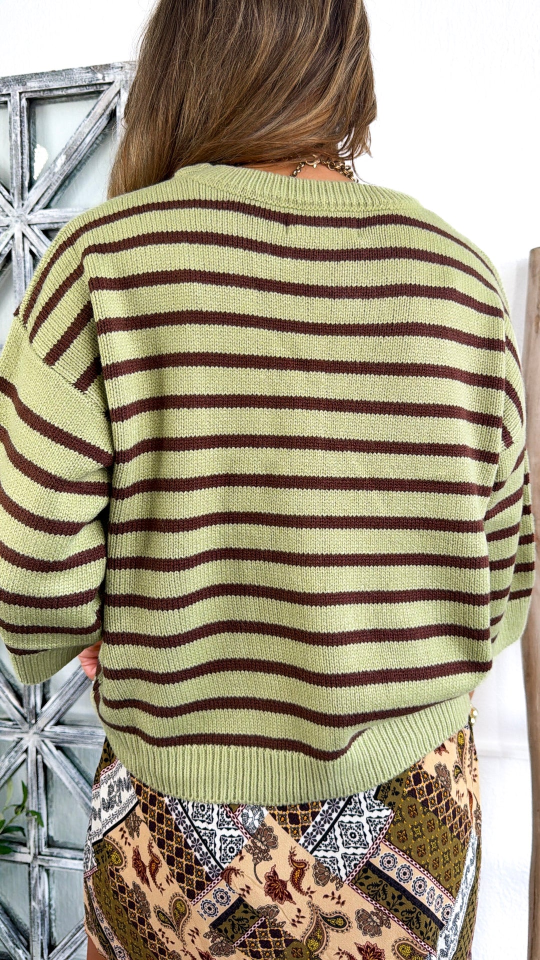 Earthy Striped Sweater, Pistachio/Brown