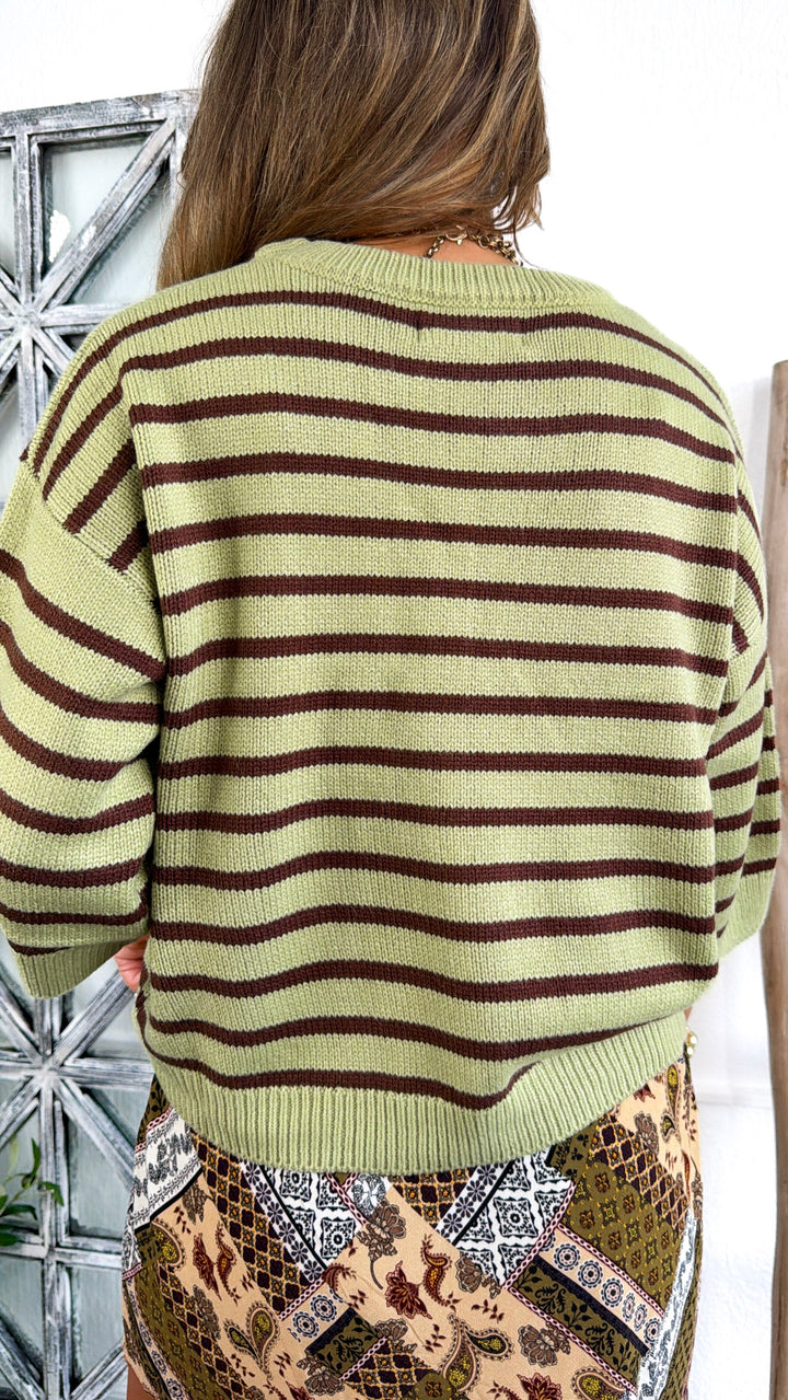 Earthy Striped Sweater, Pistachio/Brown
