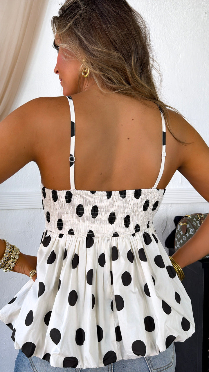 The Polka Dot Cami Top, Off White/Black