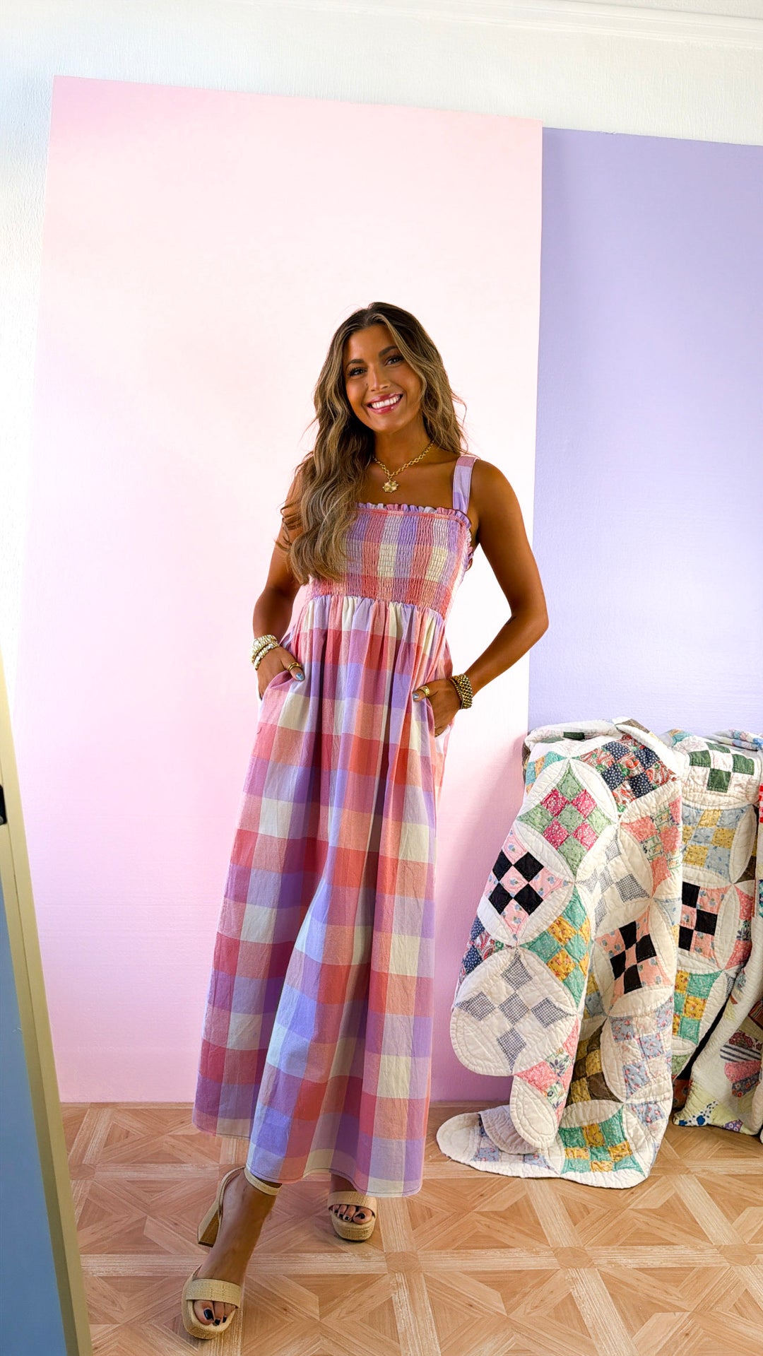 On The Outskirts Midi Dress, Pink Combo