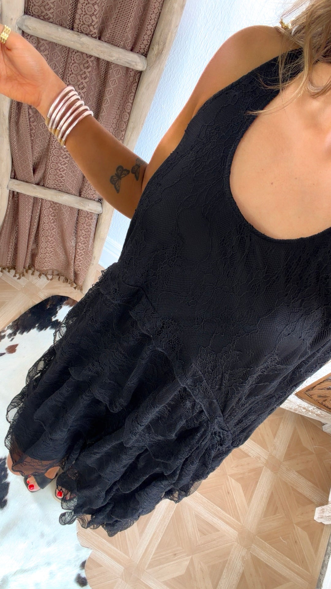 Honeylace Midi Dress, Black
