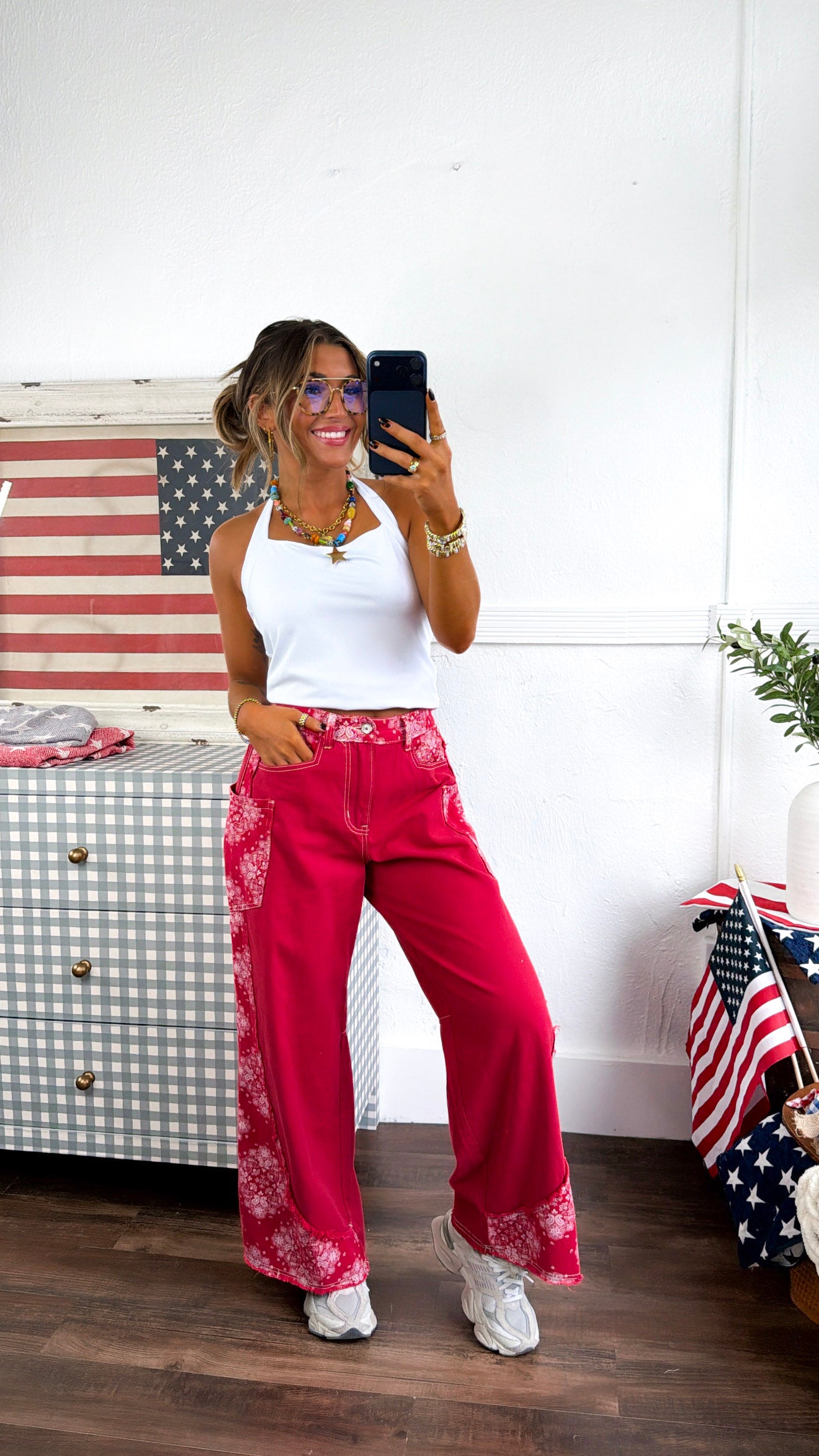 Relaxed Paisley Patch Pants, Red Multi – Everyday Chic Boutique