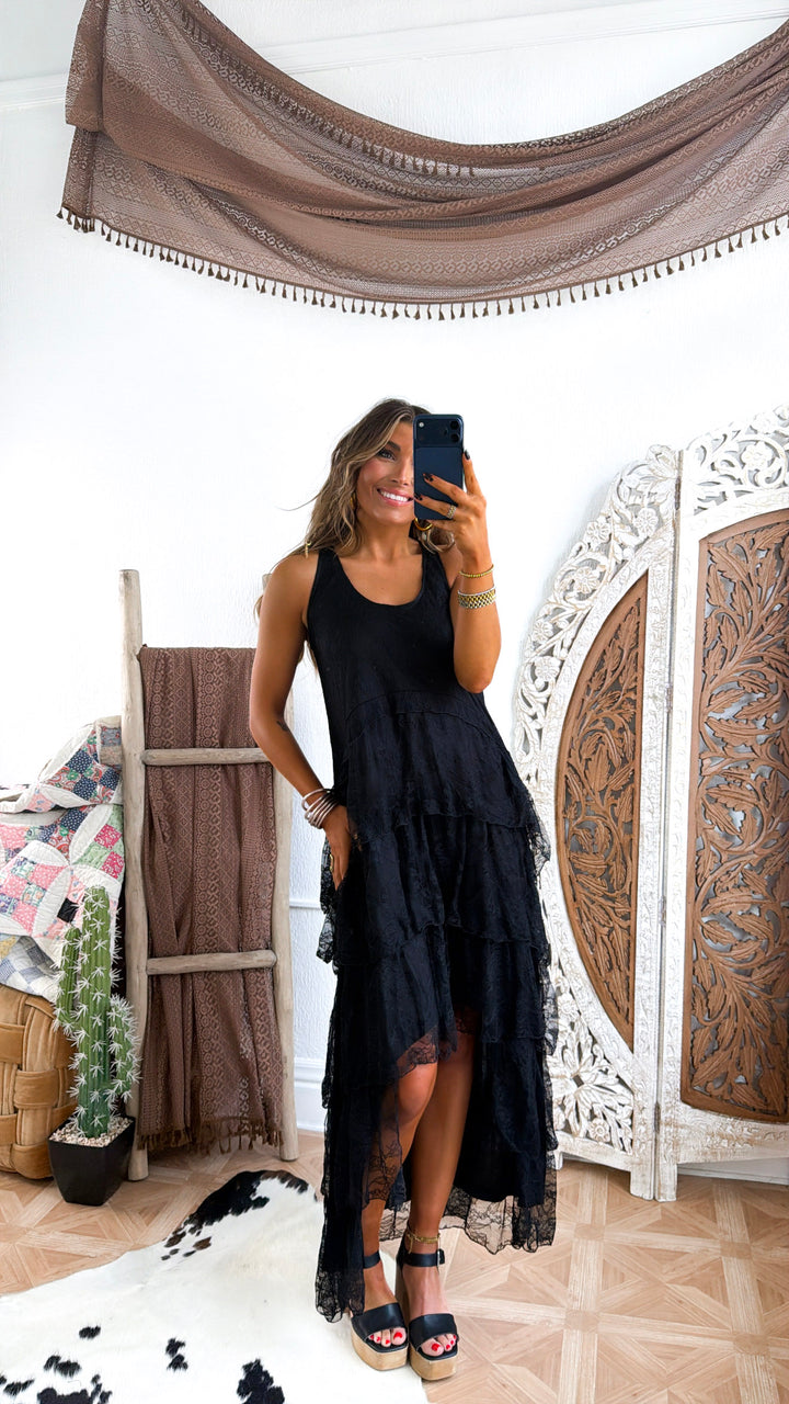 Honeylace Midi Dress, Black