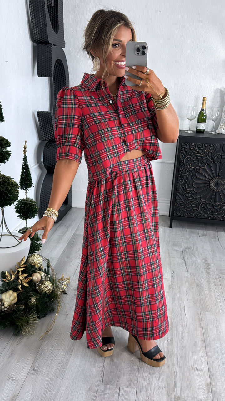 Mistletoe Plaid Top, Red