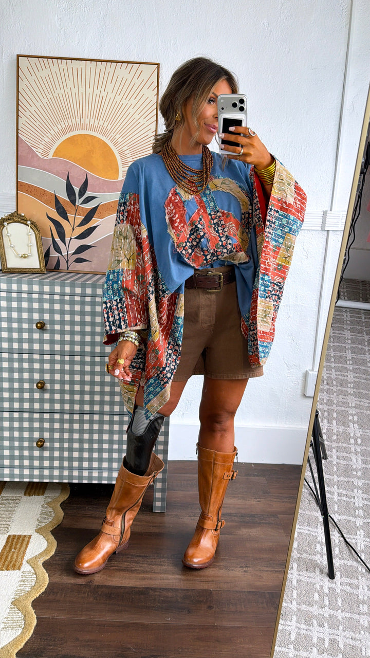 Wild Peace Wide Sleeve Top, Blue